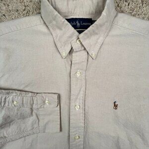 Ralph Lauren Yarmouth Size 16 -34 Solid Beige Long Sleeve Button Up Shirt